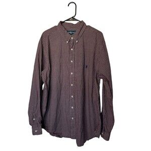 Ralph Lauren Shirt Mens 2XB Big Maroon Tan Plaid Pony Preppy Cotton Long Sleeve